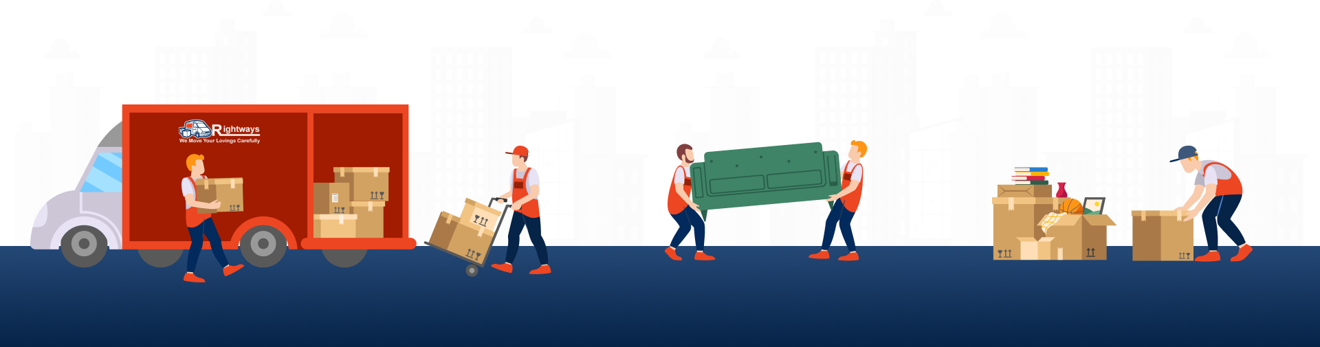 Illustration of movers with a truck